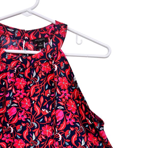 Ann Taylor Factory Sleeveless High Neck Navy Red Floral Print Tank Top Womens XS - Picture 3 of 6